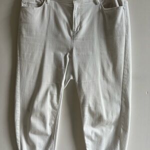 J Jill Size 16 White Denim Jeans High Rise Cropped Folded Hem Elastic Waist